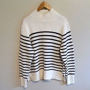 J Crew 100% Cotton Mock Neck Sweater Size Large Nautical Stripe